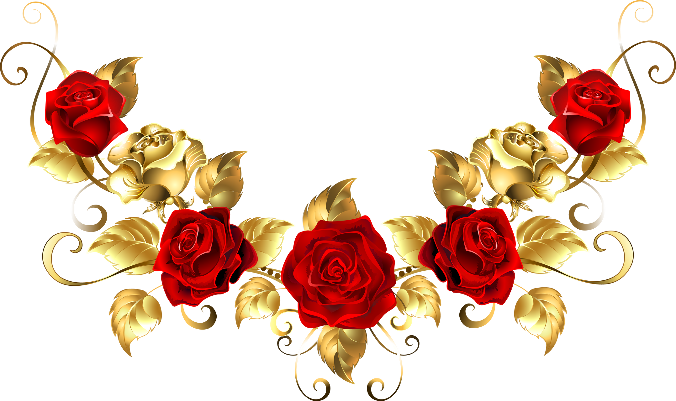 Symmetrical Garland of Gold and Red Roses